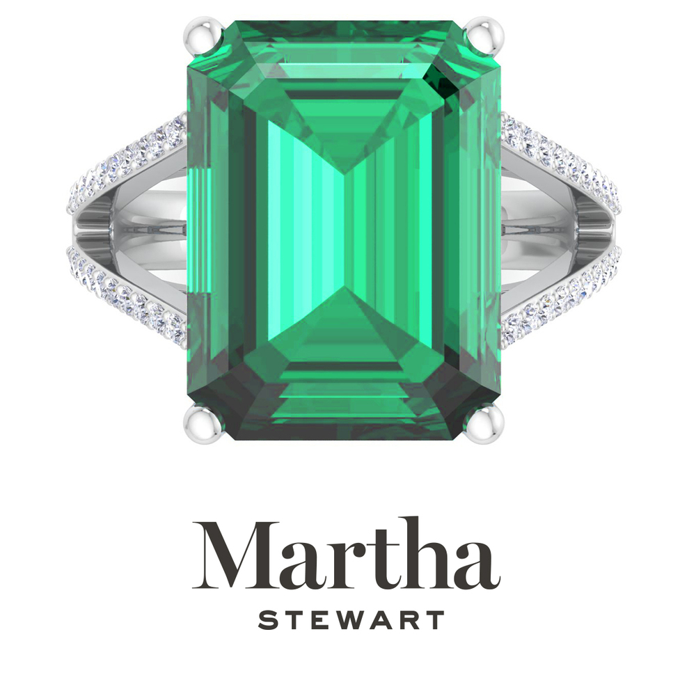Martha Stewart 10 1/4 Carat Emerald Cut Emerald and Diamond Ring